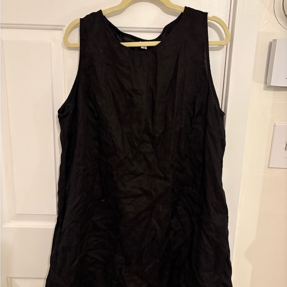 100% Linen Black Midi Tank Dress
